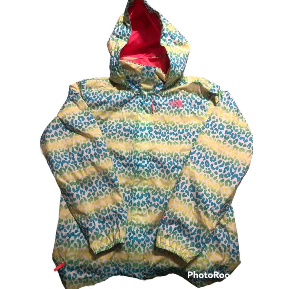 The North Face Girls' Teal, Yellow & Pink Patterned Raincoat